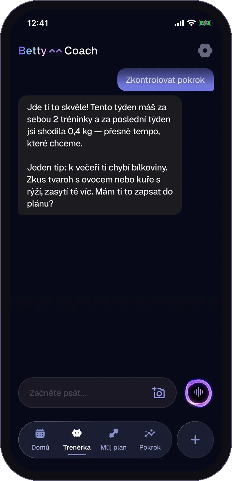 Chat s Betty v aplikaci BetterGym
